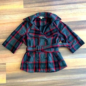 Gray / Black / Red Cropped Overcoat